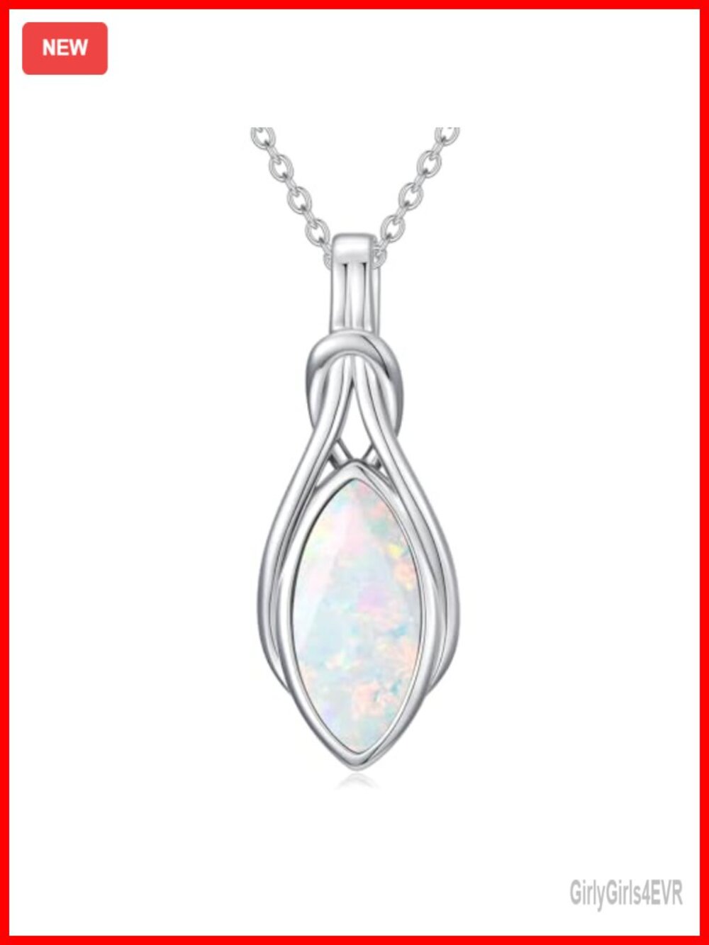 18k White Gold Plated Teardrop Pendant Necklace Opal Gemstone Gift